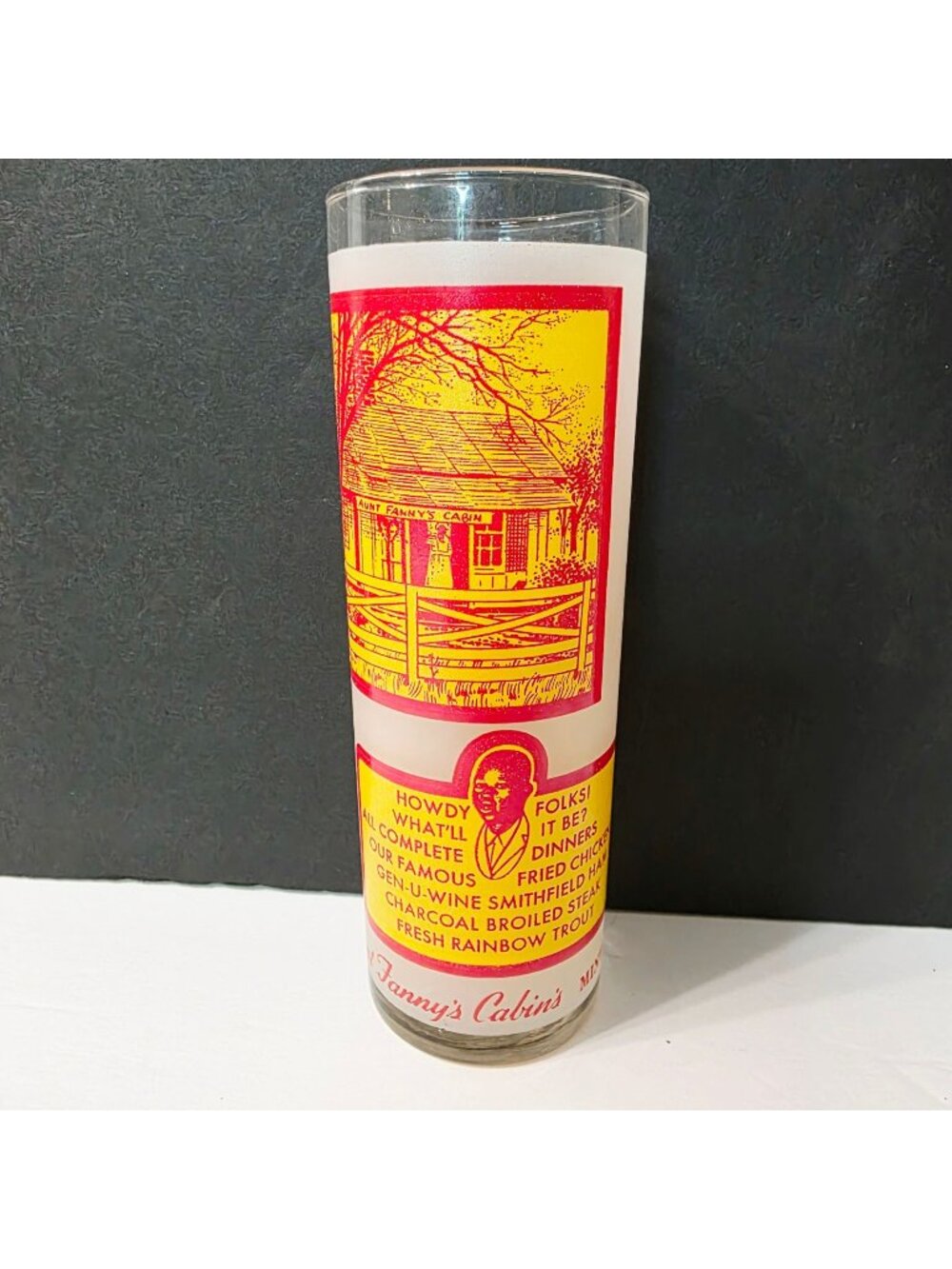 Vtg 50's Aunt Fanny's Cabin's Mint Julep Tall Drinking Glass Smyrna GA Frosted